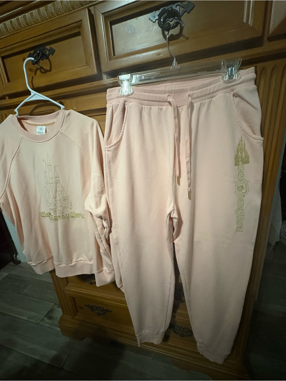 Disney Pale Pink Sweatshirt & Jogger Set with Gold Castle Logo